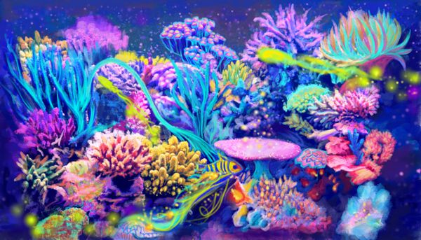 تصویر دیجیتال مرجان های دریایی جهان فوق العاده زیر آب هیولا دریایی منظره های رنگین کمان گرمسیری