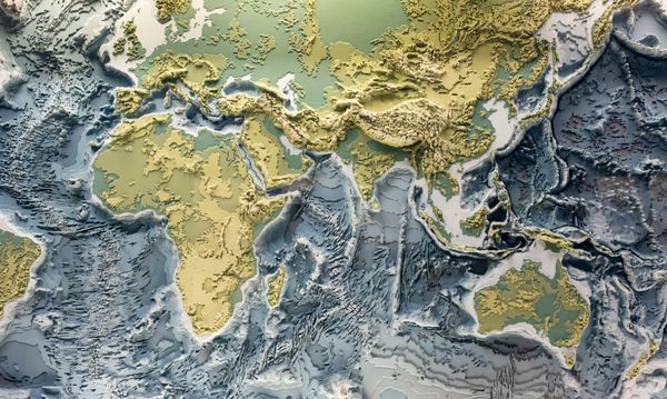 مدل چاپ سه بعدی زمین تسکین با ارتفاع توپوگرافی کوه ها و عمق اقیانوس ها