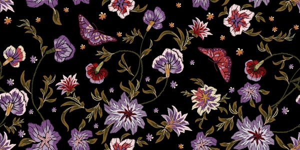 الگوی بدون درز گلدار با گل و پروانه طراحی تزئینی گلدار برای مد لباس