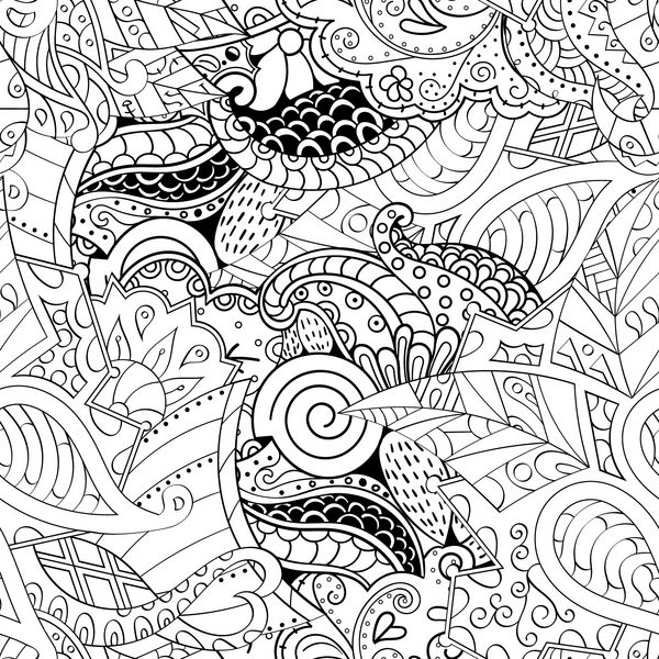 الگوی بدون درز تراشیده طراحی مهمی بافت دودل بومی دوتایی قومی قومی منحنی doodling پس زمینه سیاه و سفید بردار