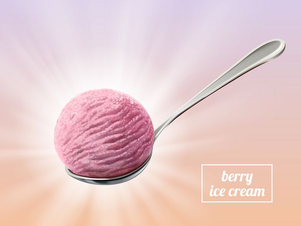بستنی بستنی توت بستنی توت فرنگی در تصویر 3d با اثر درخشان