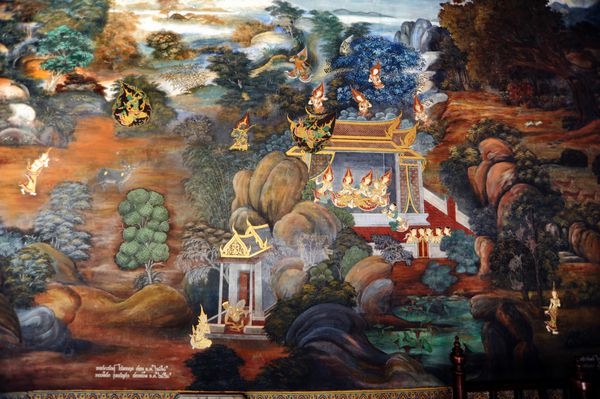 بانکوک تایلند 2012 نوامبر 22 نقاشی باستانی در معبد کاخ سلطنتی بزرگ