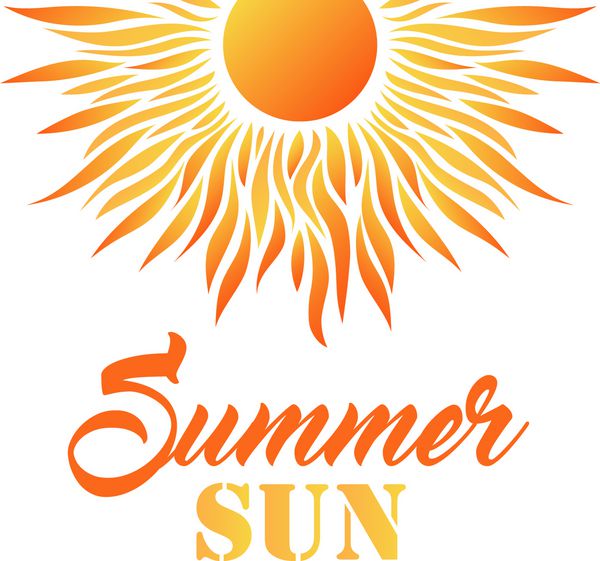 کارت تابستانی با خورشید و متن تصویر برداری سبک تخت طراحی تابستانی تزئینی