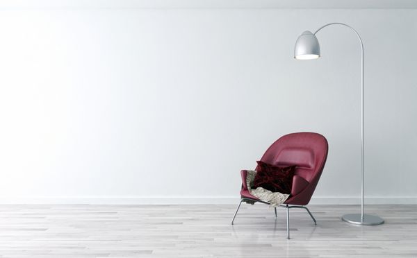 اتاق نشیمن روشن مدرن با دیوار سفید داخلی رندر 3D