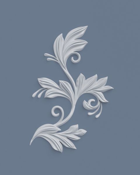 رندر 3D عناصر طراحی گل هنر کلیپ انتزاعی گیاه شناسی دکور معماری کلاسیک گچ سفید برگ های تسکین دهنده