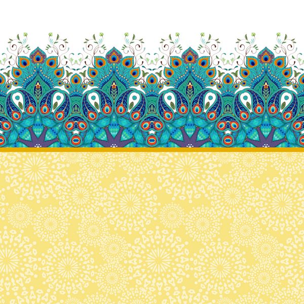 پس زمینه بدون درز با مرز الگوی گل عروسی با عناصر پائین طاووس و پس زمینه های ظریف دور