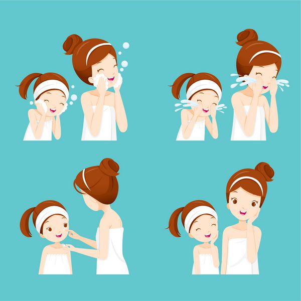 مجموعه ای از تمیز کردن مادر و دختر و مراقبت از چهره صورت زیبایی زیبایی آرایشی سالم بدن اسپا پوست
