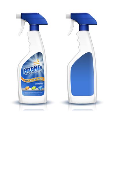 قالب قالب تمیز کننده قالب بطری اسپری بطری با طراحی برچسب جدا شده بر روی زمینه سفید 3D تصویر