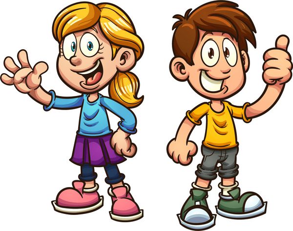 پسر و دختر کارتونی ناز تصویر کلیپ هنری با شیب ساده هر یک در یک لایه جداگانه