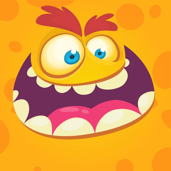 صورت هیولا کارتون بردار هالووین نارنجی شاد هیولا مربع علامت طراحی برای تی شرت برچسب چاپ یا دعوت حزب