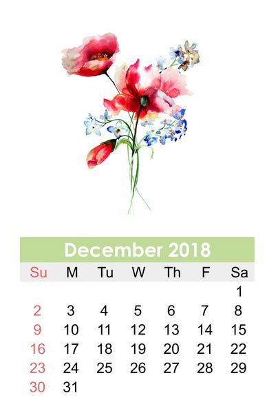 تقویم تزئینی برای سال 2018 دسامبر تصویر آبرنگ