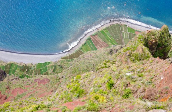 سرازیری به دریا سنگ ها و باغ ها از Cabo Girao بالاترین صخره اروپا جزیره Madeira پرتغال