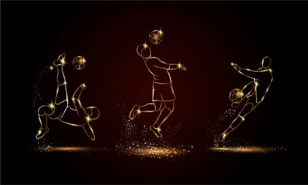 بازیکنان فوتبال مجموعه تصویری از بازیکن فوتبال طلایی برای بنر ورزشی پس زمینه و پرواز