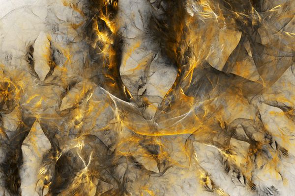 چکیده رنگارنگ هرج و مرج شکل swirly بافت فرکتال فانتزی در رنگ های طلایی و خاکستری رندر 3D