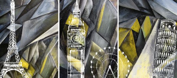 دست نقاشی نقاشی روغن triptych پس زمینه چکیده هنر بر روی بوم لندن پاریس پیزا مسافرت رفتن در مدرن داخلی هنر معاصر هندسی زرد