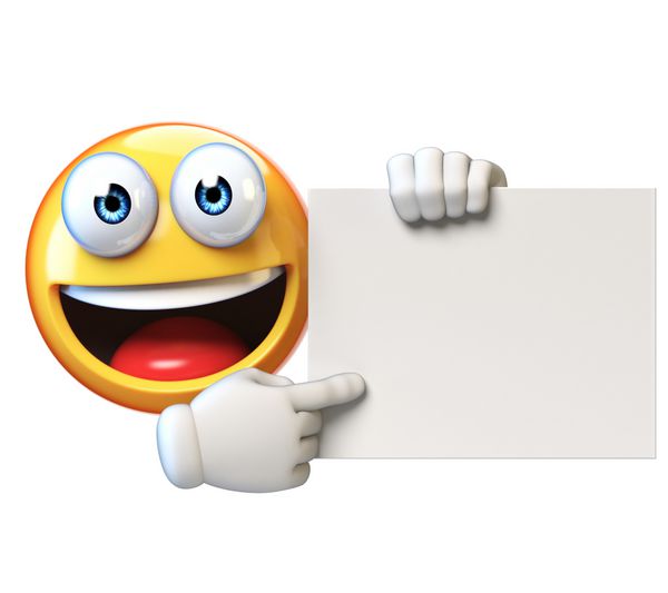 Emoji نگه داشتن تخته سفید بر روی زمینه سفید تبلیغاتی رندر شکلک