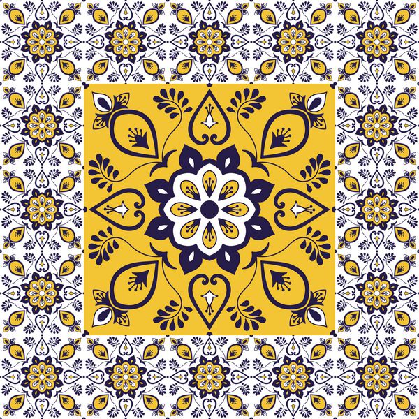 پرتقال پرنعمت الگو با بافت زینتی چینی عنصر بزرگ در مرکز قاب است پس زمینه با azulejo سرامیک تالاورا مکزیکی اسپانیایی majolica ایتالیایی motifs مارکوکان