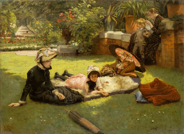 در خورشید کامل توسط جیمز تایسوت 1881 واقع گرایان فرانسوی تزئینی نقاشی نفت در Tissots باغ در St Johns Wood لندن او نقاش همراه او کاترین نیوتن طلاق سمت چپ؛ چی او