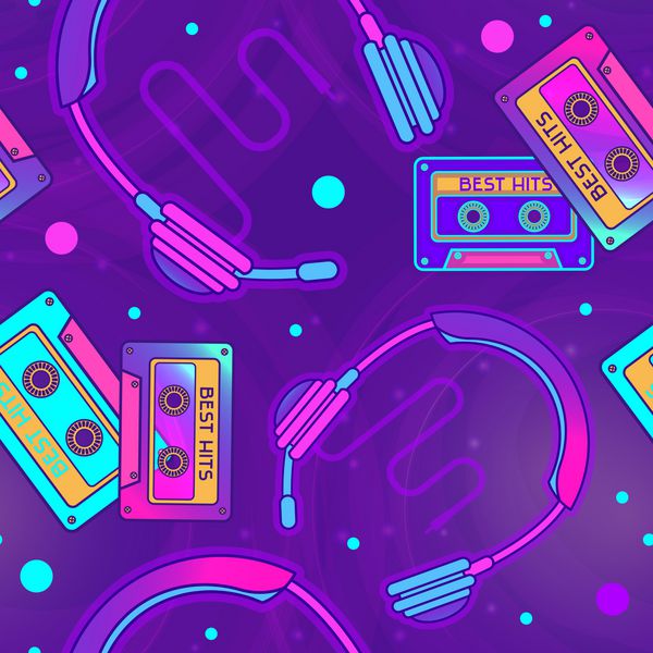 Retro Pop Eighties Radio Seamless Pattern Futuristic 80