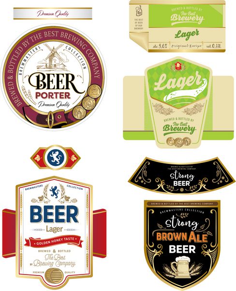 مجموعه ای از الگوهای برچسب برای محصولات مختلف محصولات نوشیدنی