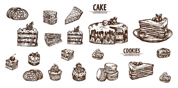 بردار دیجیتال جزئیات هنر خط کیک و کیک دست کشیده مجموعه ای از مجموعه تصویر انتزاعی طرح مدريک هنري نازک طراحی جواهرات مسطح حکاکی دودل طراحی شده