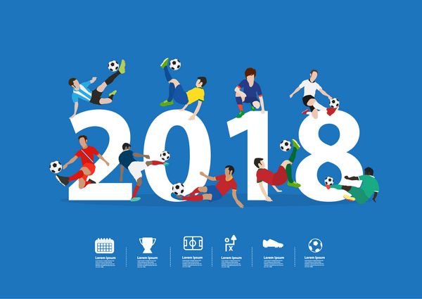 بازیکنان فوتبال در عمل در سال 2018 سال جدید طراحی برداری قالب برداری