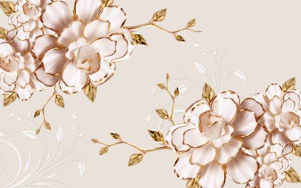 پوستر دیواری سه بعدی گل های هلندی سفید و صورتی