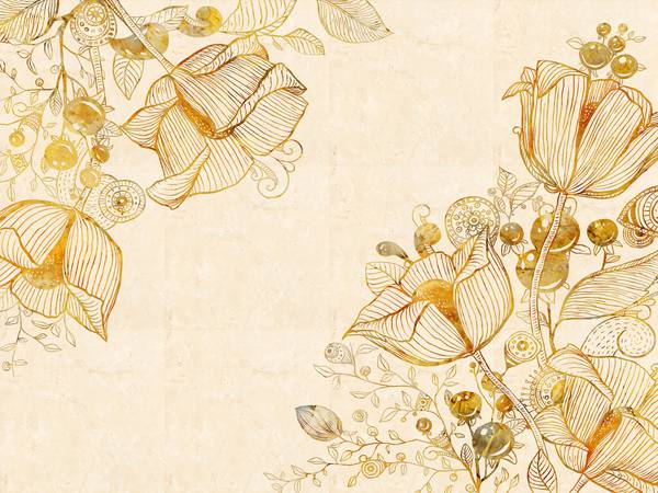 پوستر دیواری سه بعدی نقاشی گل های بژ