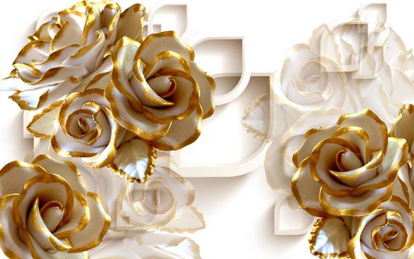 پوستر دیواری سه بعدی گل های طلایی سفید