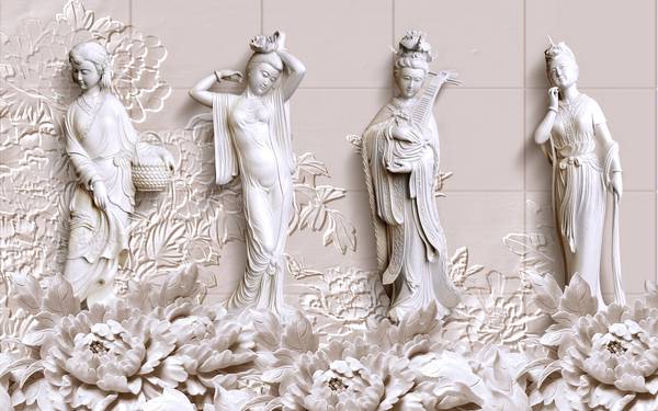 پوستر دیواری سه بعدی مجسمه های سفید یونانی