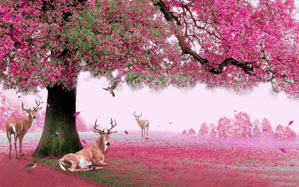 پوستر دیواری سه بعدی جنگل شکوفه های گیلاس