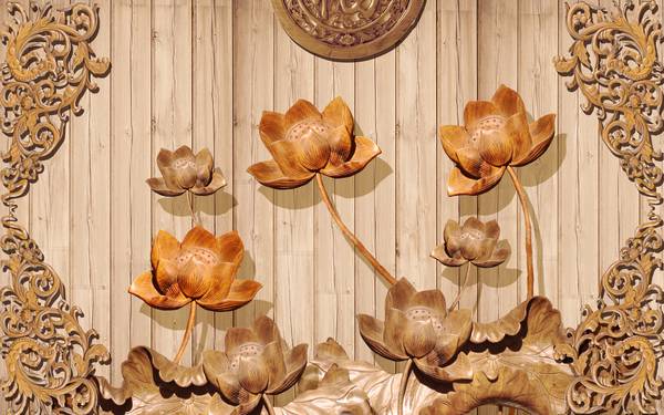پوستر دیواری سه بعدی گل های چوبی