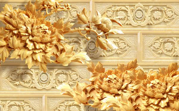 پوستر دیواری سه بعدی گل های هلندی طلایی