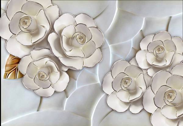 پوستر دیواری سه بعدی گل های هلندی نقره ای و پس زمینه سفید