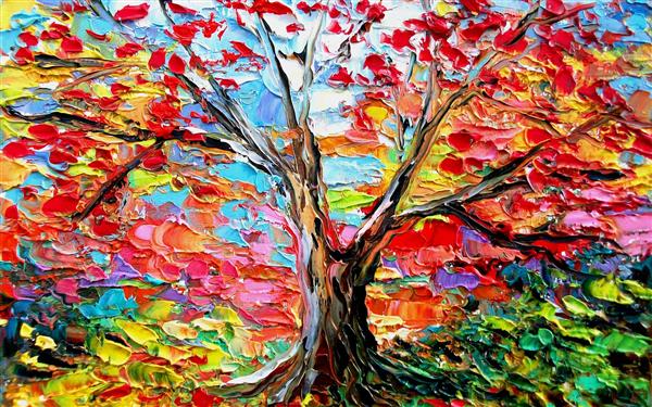 درخت رنگارنگ پاییزی نقاشی انتزاعی