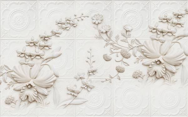 پوستر دیواری سه بعدی گچ بری گل های سفید