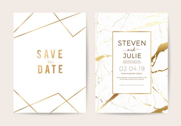 لوکس کارت دعوت عروسی با بافت طلا با سنگ مرمر و الگوی هندسی الگو