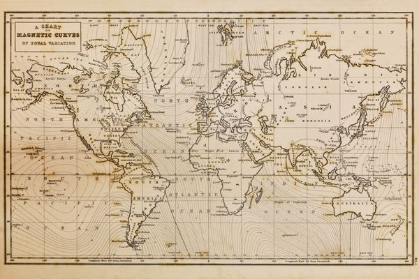 عکس یک نقشه کلی نقشه دست راست ساخته شده در سال 1844 کشف شد و به همین ترتیب کشورهای به نام آنها در قرن نوزدهم نامگذاری شده است رنگ آمیزی ناشی از روند پیری طبیعی است