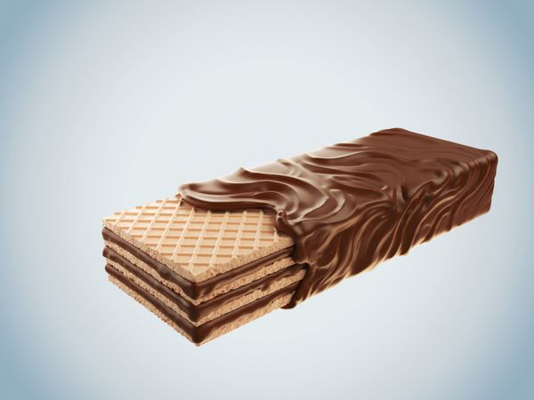 شکلات تیره بر روی قطعه ویفر تصویر 3D با مسیر برش پوشش داده شده است