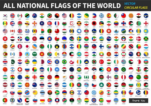 همه پرچم های ملی رسمی جهان طراحی دایره ای بردار