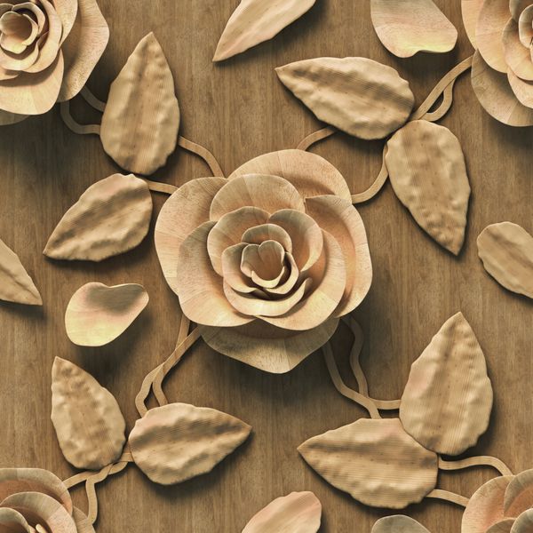 3D الگوی با گل رز بافت چوبی بدون درز
