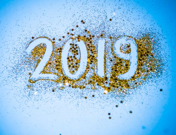 کارت سال نو مبارک 2019 با زرق و برق دار طلایی