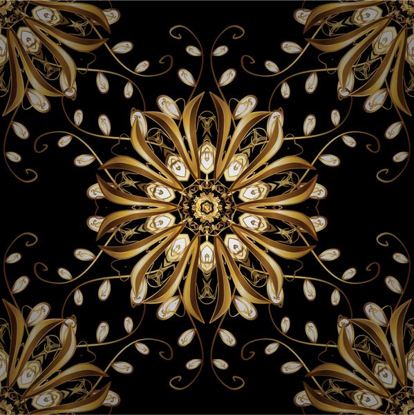 بردار طلایی زینتی پارچه ابریشمی و الگوی شیشه ای فلز طلا با الگوی گل الگوی بدون درز طلایی رنگ های سیاه با عناصر طلایی