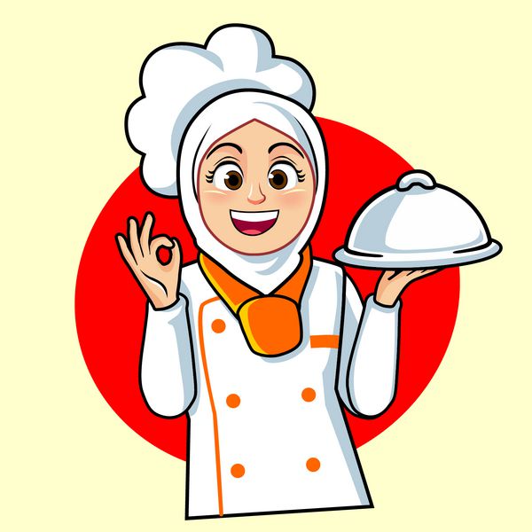 زن آشپز با رنگ سفید و نارنجی