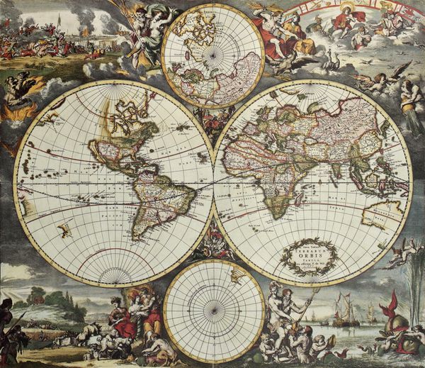 نقشه قدیمی از نیمکره های جهان ایجاد شده توسط فردریک د ویت منتشر شده در آمستردام 1668
