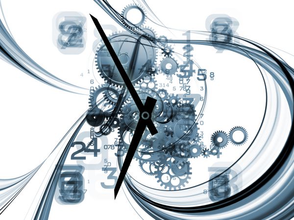 تعامل چکیده از نمادهای ساعت و عناصر گرافیکی در مورد زمان تکنولوژی گذشته حال و آینده