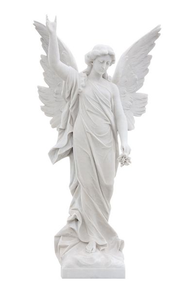مجسمه سنگ مرمر از یک فرشته زیبا جدا شده بر روی سفید با مسیر قطع