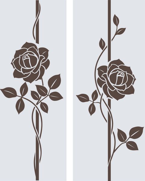 براق تزئینی درخت گل رز تقسیم عمودی با گل مجموعه ای از عناصر گلدار تزئینی برای طراحی قاب