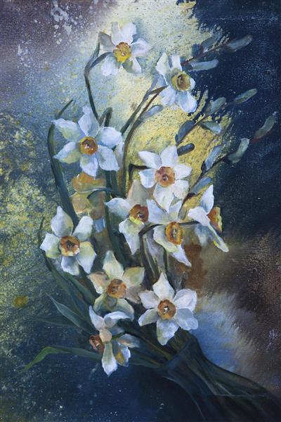 نقاشی گل های زیبای نرگس