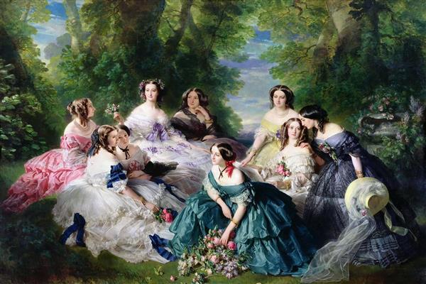 ملکه و زنان اشراف زاده زیبا در باغ اثر فرانتس زاور وینترهالتر
